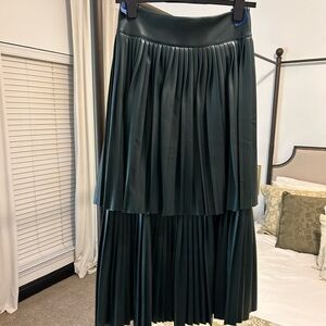 Emily McCarthy Forest Green Faux Leather Pleated Skirt